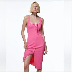 Zara Pink Ribbed Dress with Buttons Size M NEW WITH TAG!